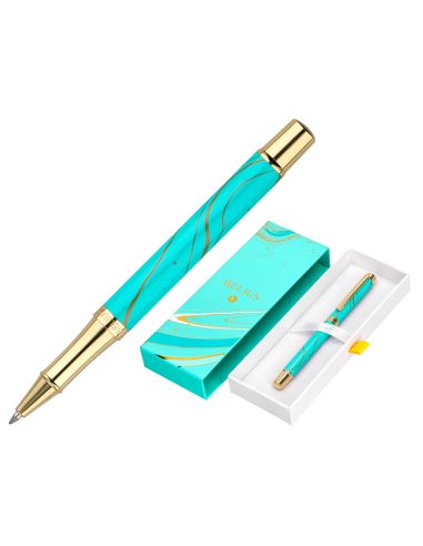 Roller Belius Aqua Aluminio Color Turquesa Y Dorado Tinta Negra Caja De Diseño