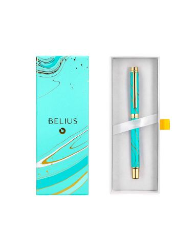 Roller Belius Aqua Aluminio Color Turquesa Y Dorado Tinta Negra Caja De Diseño
