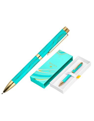 Boligrafo Belius Aqua Aluminio Color Turquesa Y Dorado Tinta Azul Caja De Diseño