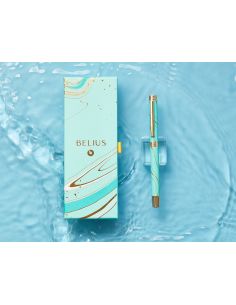 Boligrafo Belius Aqua Aluminio Color Turquesa Y Dorado Tinta Azul Caja De Diseño 2