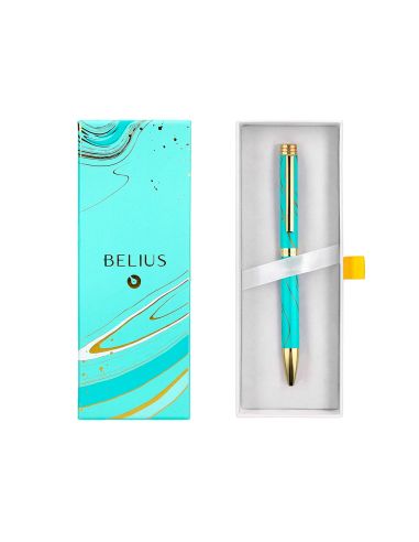 Boligrafo Belius Aqua Aluminio Color Turquesa Y Dorado Tinta Azul Caja De Diseño