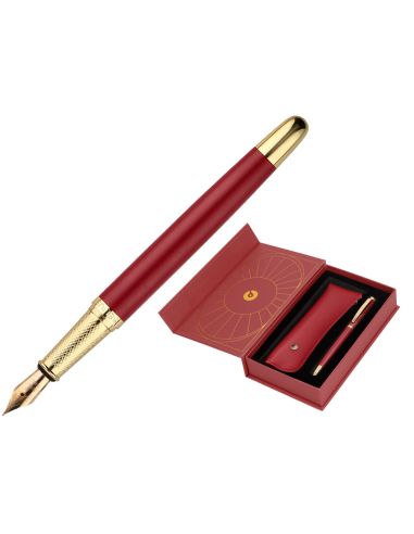 Pluma Y Estuche Belius Soiree Color Art Deco Granate Y Dorado Tinta Azul Caja De Diseño