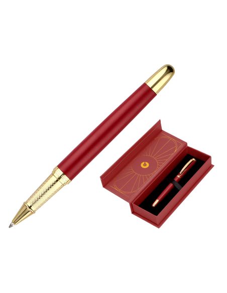 Boligrafo Belius Soiree Aluminio Color Art Deco Granate Y Dorado Tinta Azul Caja De Diseño