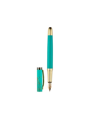Pluma Y Estuche Belius Soiree Color Art Deco Turquesa Dorado Tinta Azul Caja De Diseño