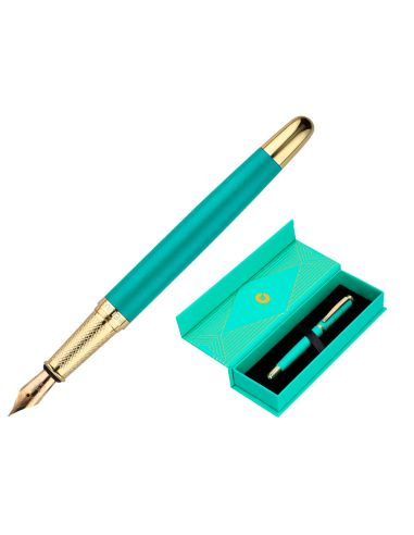 Pluma Belius Soiree Aluminio Color Art Deco Turquesa Y Dorado Tinta Azul Caja De Diseño