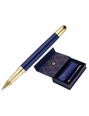 Boligrafo Y Estuche Belius Soiree Color Azul Marino Y Dorado Tinta Azul Caja De Diseño