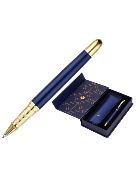 Boligrafo Y Estuche Belius Soiree Color Azul Marino Y Dorado Tinta Azul Caja De Diseño