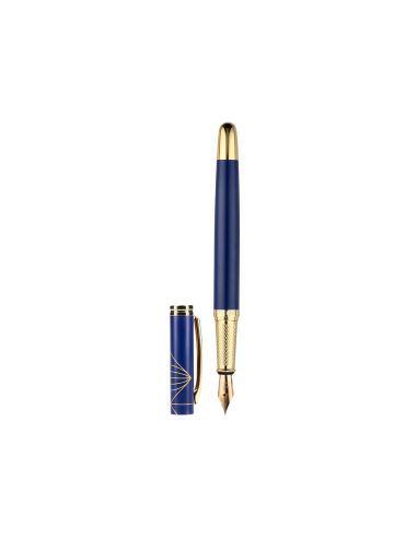 Pluma Y Estuche Belius Soiree Color Art Deco Azul Marino Y Dorado Tinta Azul Caja De Diseño