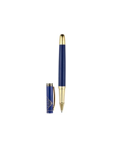Boligrafo Belius Soiree Aluminio Color Azul Marino Y Dorado Tinta Azul Caja De Diseño