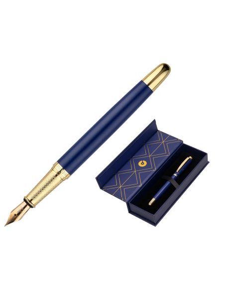 Pluma Belius Soiree Aluminio Color Art Deco Azul Marino Y Dorado Tinta Azul Caja De Diseño