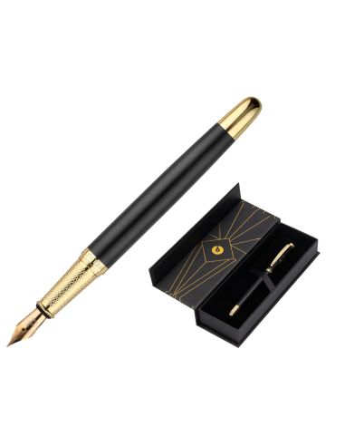 Pluma Belius Soiree Aluminio Color Art Deco Negro Y Dorado Tinta Azul Caja De Diseño