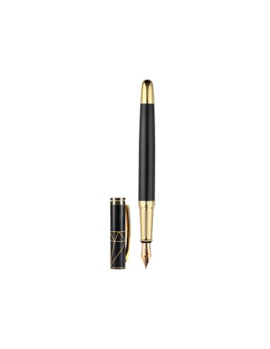 Pluma Belius Soiree Aluminio Color Art Deco Negro Y Dorado Tinta Azul Caja De Diseño