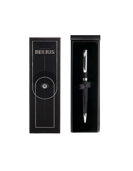 Roller Belius Turbo Aluminio Textura Punteada Color Negro Y Plateado Tinta Azul Caja De Diseño