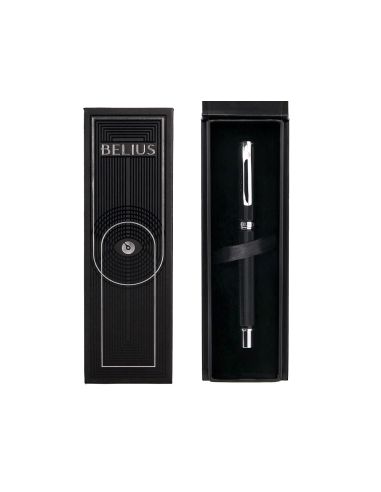 Boligrafo Belius Turbo Aluminio Textura Punteada Color Negro Y Plateado Tinta Azul Caja De Diseño