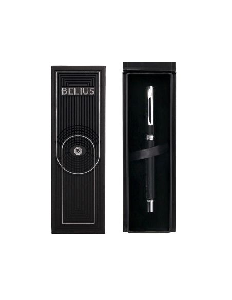 Boligrafo Belius Turbo Aluminio Textura Punteada Color Negro Y Plateado Tinta Azul Caja De Diseño