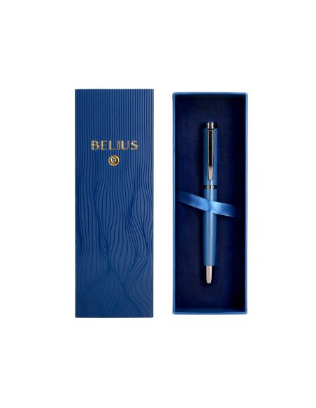 Pluma Belius Neptuno Aluminio Textura Wavy Color Azul Marino Tinta Azul Caja De Diseño