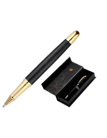 Boligrafo Belius Passion Dor Aluminio Textura Cepillada Color Negro Y Dorado Tinta Azul Caja De Diseño