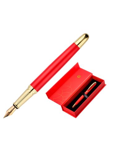 Pluma Belius Passion Dor Aluminio Textura Cepillada Color Rojo Y Dorado Tinta Azul Caja De Diseño