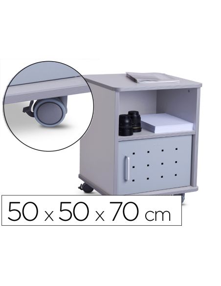 Mesa Auxiliar Rocada Rd-4030 Para Fotocopiadoras/Fax Melamina Con Ruedas Y Puerta Metalica Gris 47X49X68 Cm