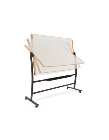 Pizarra Blanca Rocada Lacada Magnetica Marco Aluminio Doblecara Volteable Curve Con Ruedas 100X150 Cm