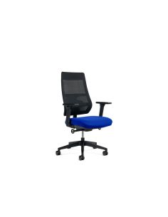 Silla Rocada Direccion Con Brazos Regulables Base Polimero Respaldo De Malla Y Asiento En Tela Azul