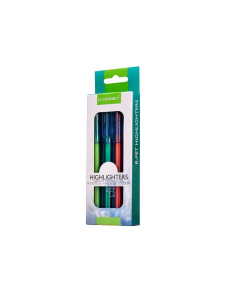 Rotulador Q-Connect Fluorescente Punta Biselada Fabricado Pet Reciclado Caja De 4 Unidades Colores Surtidos