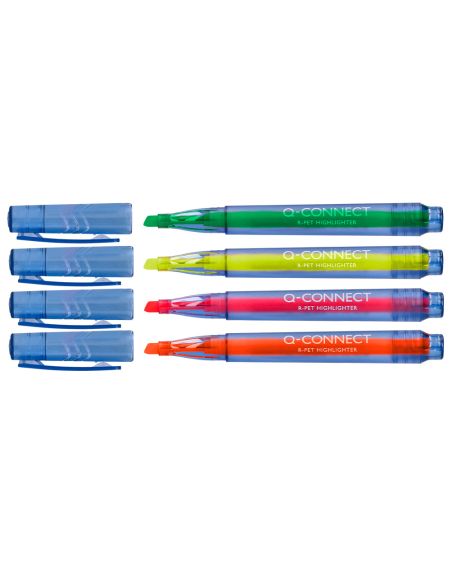 Rotulador Q-Connect Fluorescente Punta Biselada Fabricado Pet Reciclado Caja De 4 Unidades Colores Surtidos