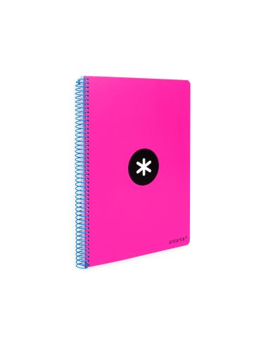 Cuaderno Espiral A4 Antartik Tapa Dura 80H 90Gr Cuadro 4Mm Con Margen Color Rosa Fluor