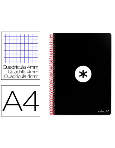 Cuaderno Espiral A4 Antartik Tapa Dura 80H 90Gr Cuadro 4Mm Con Margen Color Negro