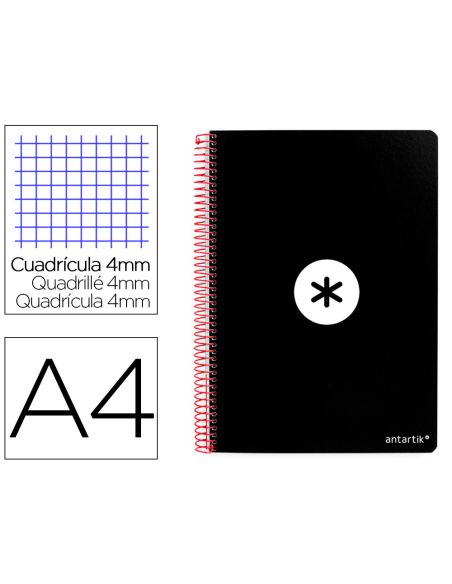 Cuaderno Espiral A4 Antartik Tapa Dura 80H 90Gr Cuadro 4Mm Con Margen Color Negro