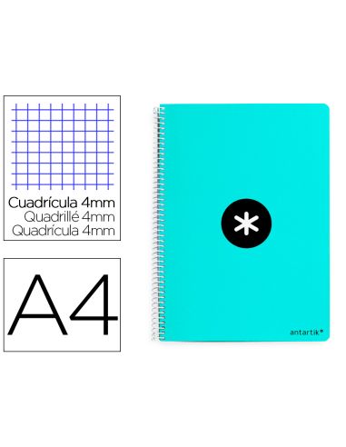 Cuaderno Espiral A4 Antartik Tapa Dura 80H 90Gr Cuadro 4Mm Con Margen Color Menta
