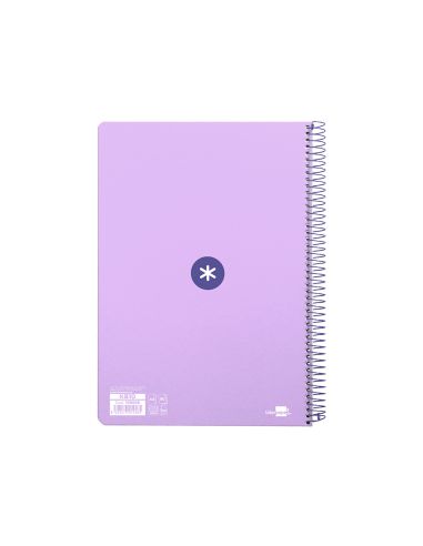 Cuaderno Espiral A4 Antartik Tapa Dura 80H 90Gr Cuadro 4Mm Con Margen Color Lavanda
