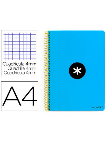 Cuaderno Espiral A4 Antartik Tapa Dura 80H 90Gr Cuadro 4Mm Con Margen Color Azul