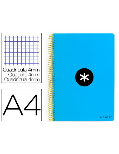 Cuaderno Espiral A4 Antartik Tapa Dura 80H 90Gr Cuadro 4Mm Con Margen Color Azul