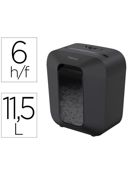 Destructora De Documentos Fellowes Lx25 Capacidad 6H Seguridad P4 Grapas Clips Y Tarjetas Papelera 11,5 L