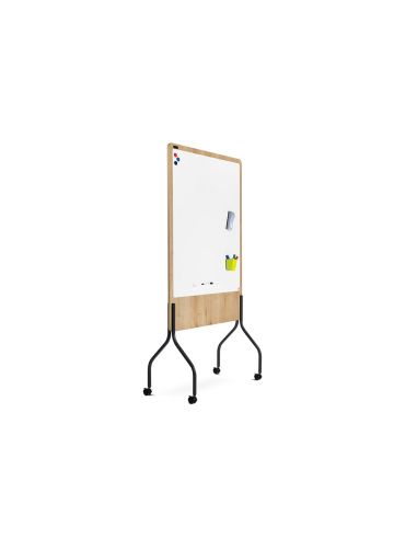 Pizarra Blanca Rocada Doble Cara Lacada Magnetica Tablero Melamina Roble Base Con 4 Ruedas 92X125 Cm