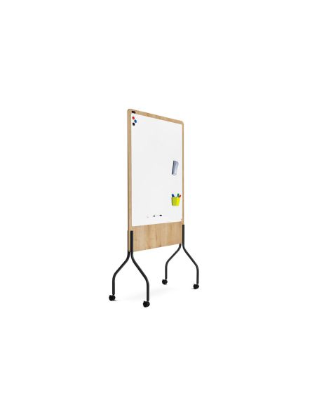Pizarra Blanca Rocada Doble Cara Lacada Magnetica Tablero Melamina Roble Base Con 4 Ruedas 92X125 Cm
