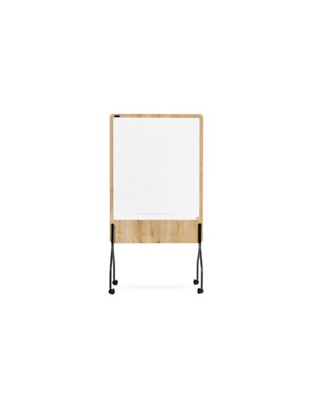 Pizarra Blanca Rocada Doble Cara Lacada Magnetica Tablero Melamina Roble Base Con 4 Ruedas 92X125 Cm