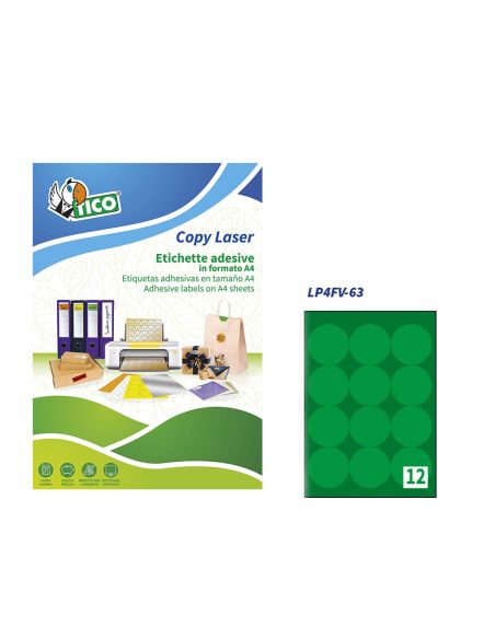 Etiqueta Adhesiva Tico Verde F Luorescentes Permanente Fsc Laser/Inkjet/Fotocopia Redonda 63,5Mm Caja De 840 Unidades