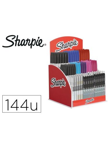 Expositor Sharpie De Sobremesa Acrilico Con 120 Rotuladores Permanentes Y 24 Boligrafos Gel Colores