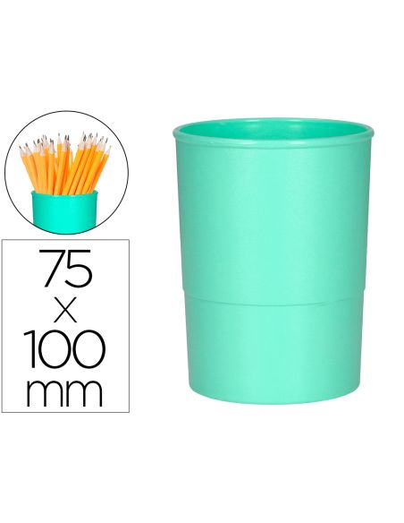 Cubilete Portalapices Q-Connect Verde Menta Pastel Opaco Plastico Diametro 75 Mm Alto 100 Mm