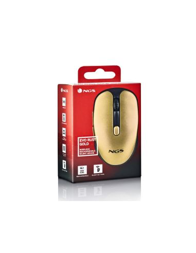Raton Ngs Evo Rust Optico 800/1200/1600 Dpi Inalambrico 5 Botones Teclas Silenciosas Receptor Usb 2,4 Ghz Dorado