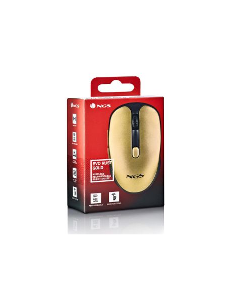 Raton Ngs Evo Rust Optico 800/1200/1600 Dpi Inalambrico 5 Botones Teclas Silenciosas Receptor Usb 2,4 Ghz Dorado