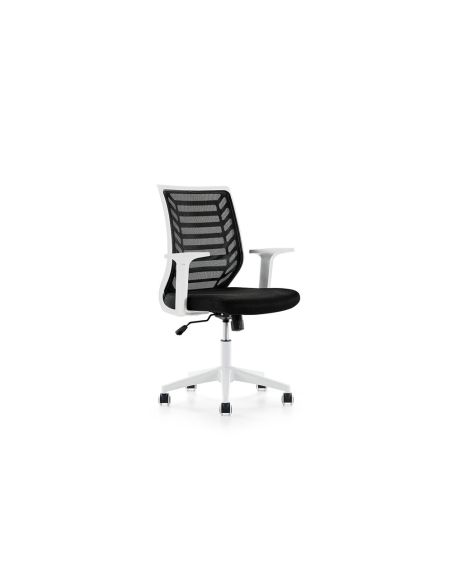 Silla Rocada De Oficina Brazos Regulables Estructura Blanca Respaldo Malla Y Asiento Tela Ignifuga Negro
