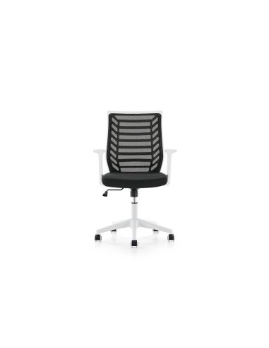 Silla Rocada De Oficina Brazos Regulables Estructura Blanca Respaldo Malla Y Asiento Tela Ignifuga Negro