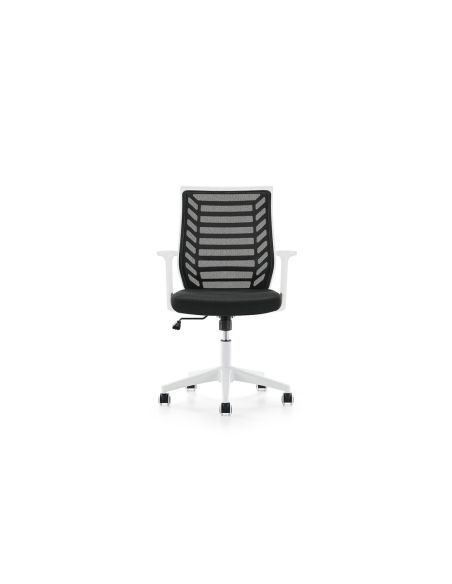 Silla Rocada De Oficina Brazos Regulables Estructura Blanca Respaldo Malla Y Asiento Tela Ignifuga Negro