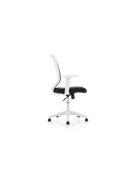 Silla Rocada De Oficina Brazos Regulables Estructura Blanca Respaldo Malla Y Asiento Tela Ignifuga Negro