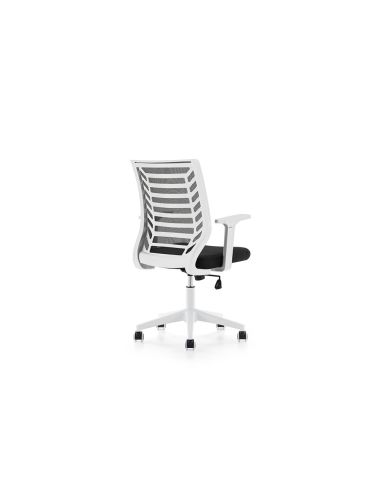Silla Rocada De Oficina Brazos Regulables Estructura Blanca Respaldo Malla Y Asiento Tela Ignifuga Negro