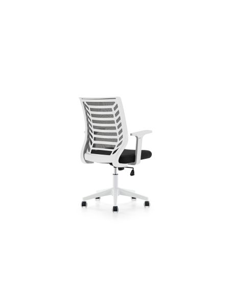 Silla Rocada De Oficina Brazos Regulables Estructura Blanca Respaldo Malla Y Asiento Tela Ignifuga Negro
