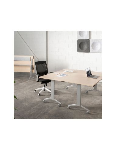 Mesa De Oficina Rocada 180X80Cm Con Tablero Abatible 90 Acabado Fd02 Gris/Gris